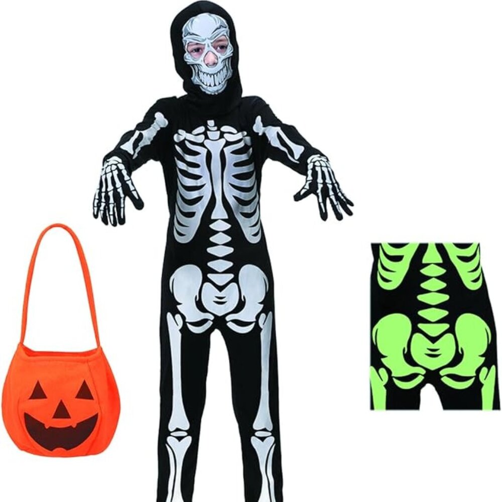 Skeleton Costume for Kids, Glow in The Dark, Halloween Fearsome Costume